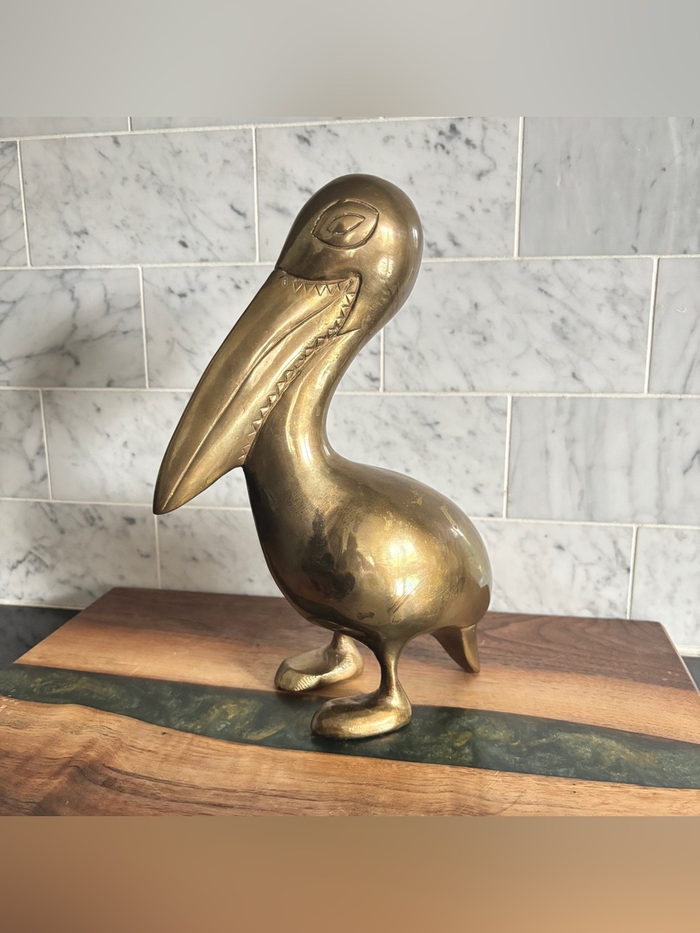 Vintage Large 9.5” Mid Century Brass Pelican Sculpture Figurine